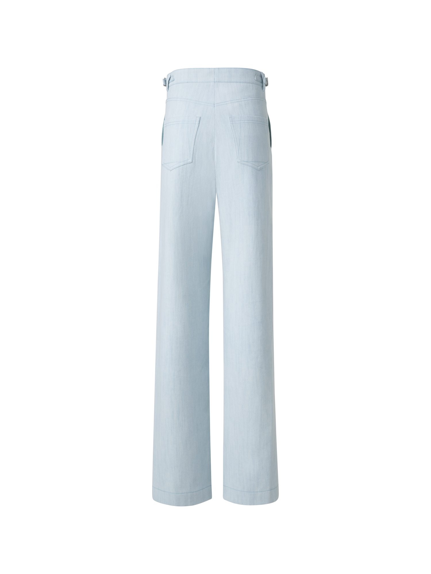 Designer Wide Cotton Denim Stretch Pants - pastel - blue