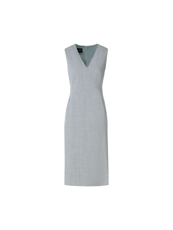 Designer Sleeveless Wool Double-Face Sheath Dress - grey