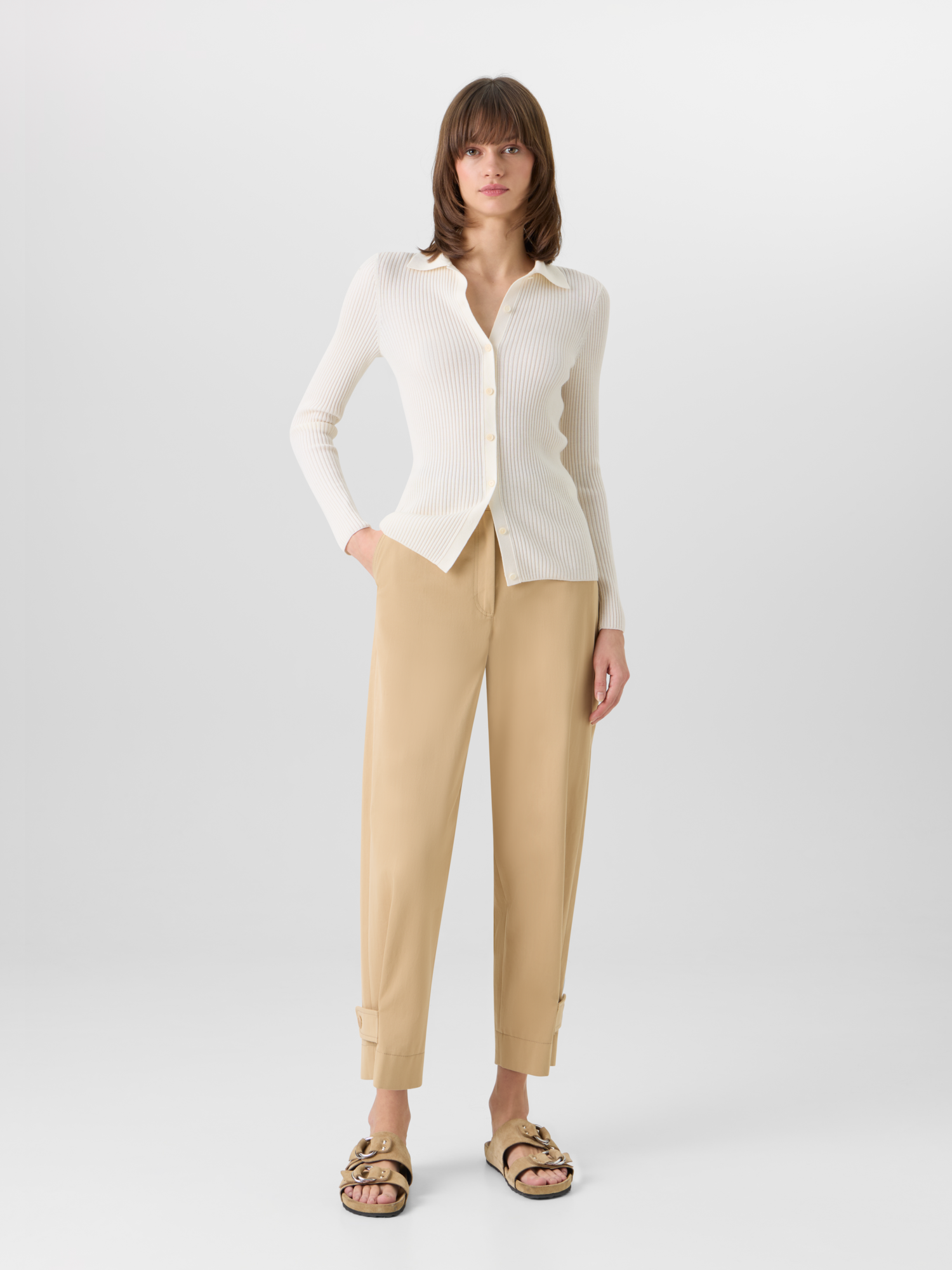 Designer Long-Sleeve Merino Wool Knit Sweater - ecru 