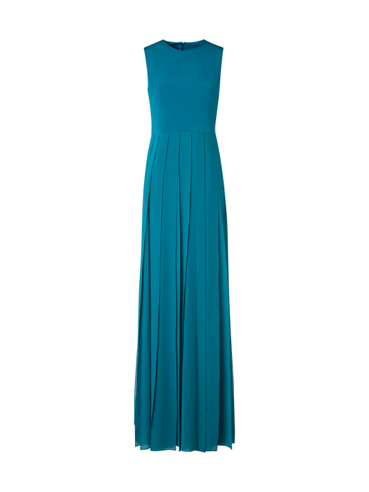 Designer Silk Gown with Flowing Ribbons Skirt - blue