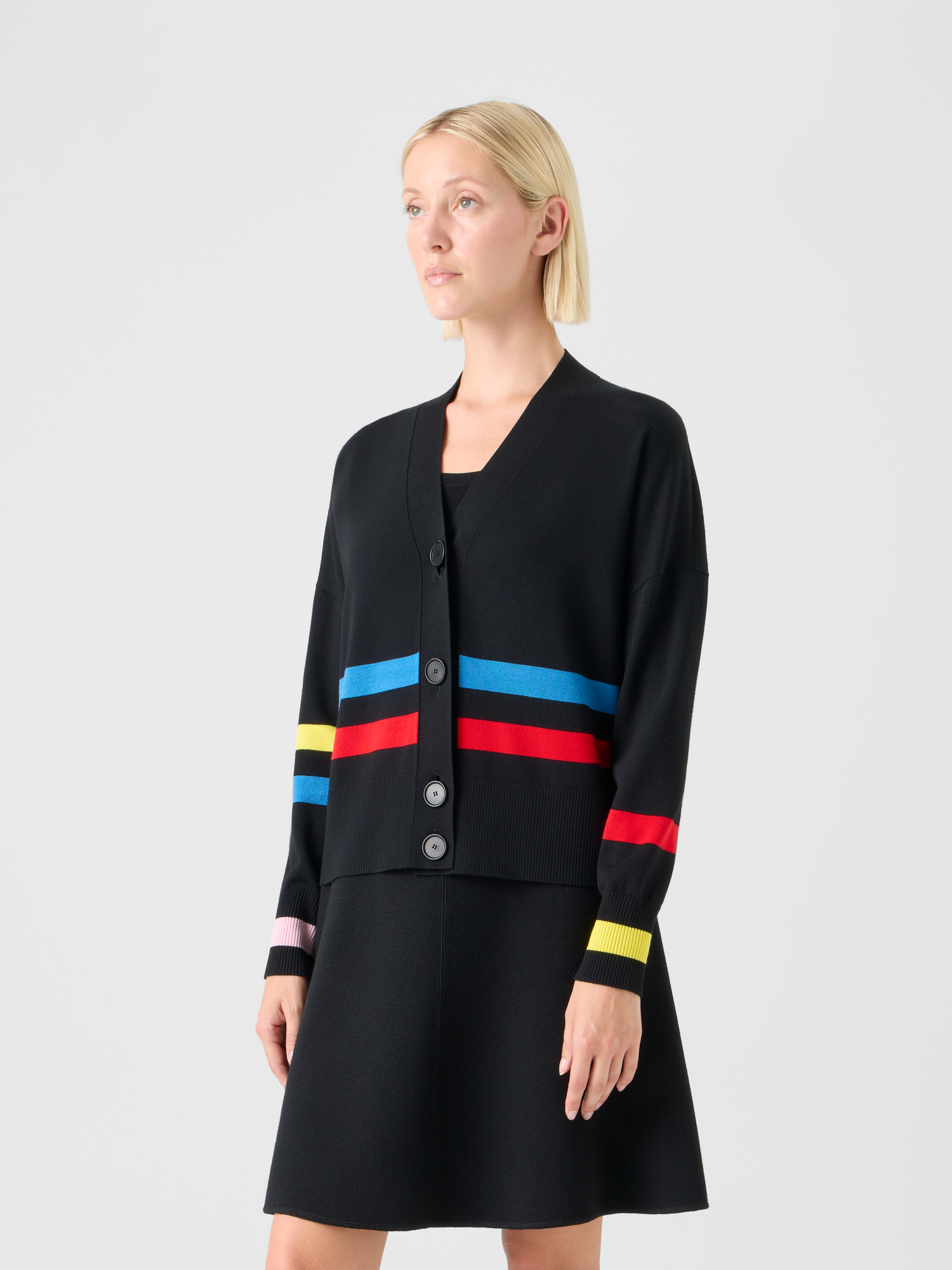 Designer Color-Block Stripe Merino Wool Cardigan - black - multicolor 