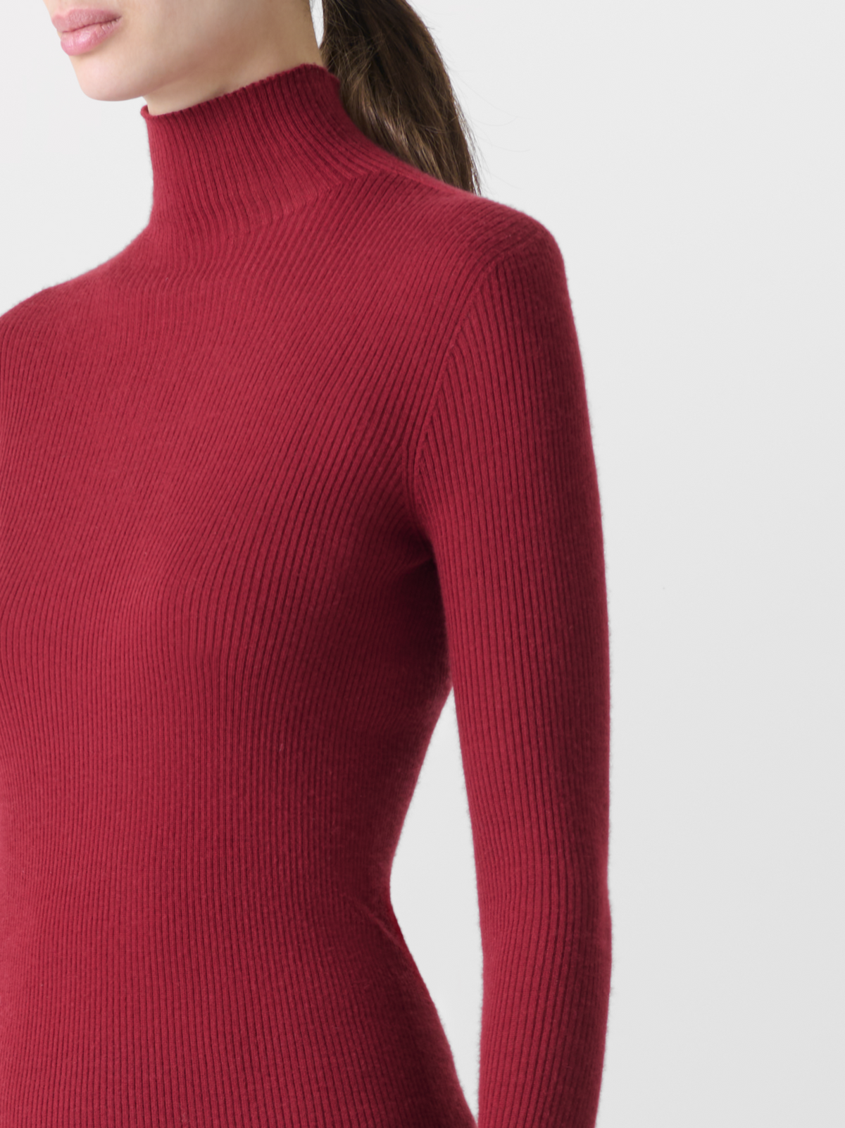 Designer Fine Rib Cashmere Silk Mock Neck Sweater - red 