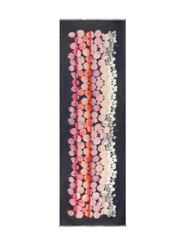 Designer Cashmere Scarf with Silver Dollars Print - black - multicolor - pink