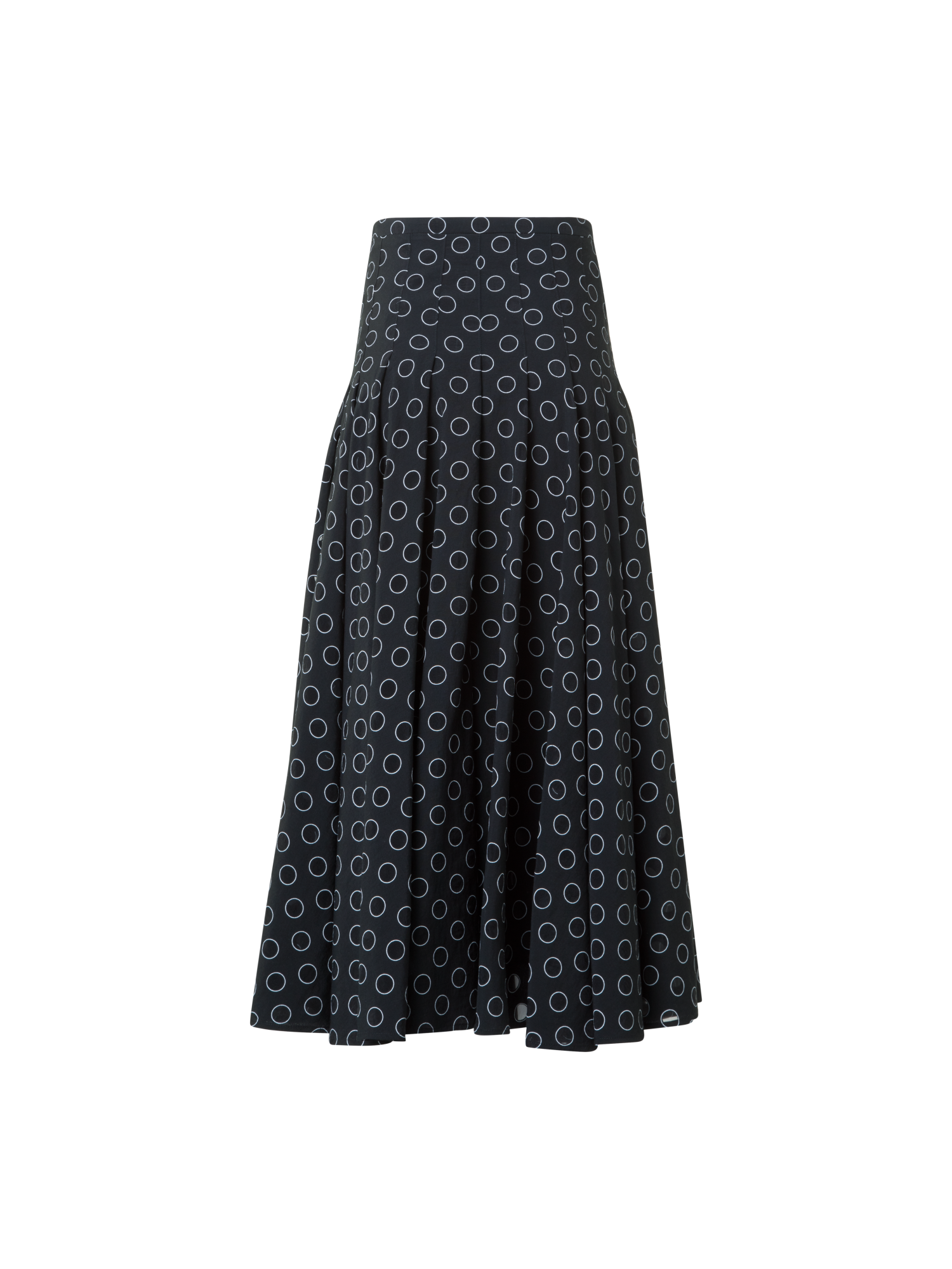 Designer Pleated Midi Skirt in Polka Dot Organzino - black - neutral