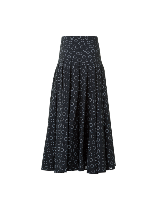 Designer Pleated Midi Skirt in Polka Dot Organzino - black - neutral