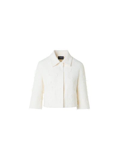 Designer Short Boxy Jacket in Sequins Bouclé - neutral - ecru - white