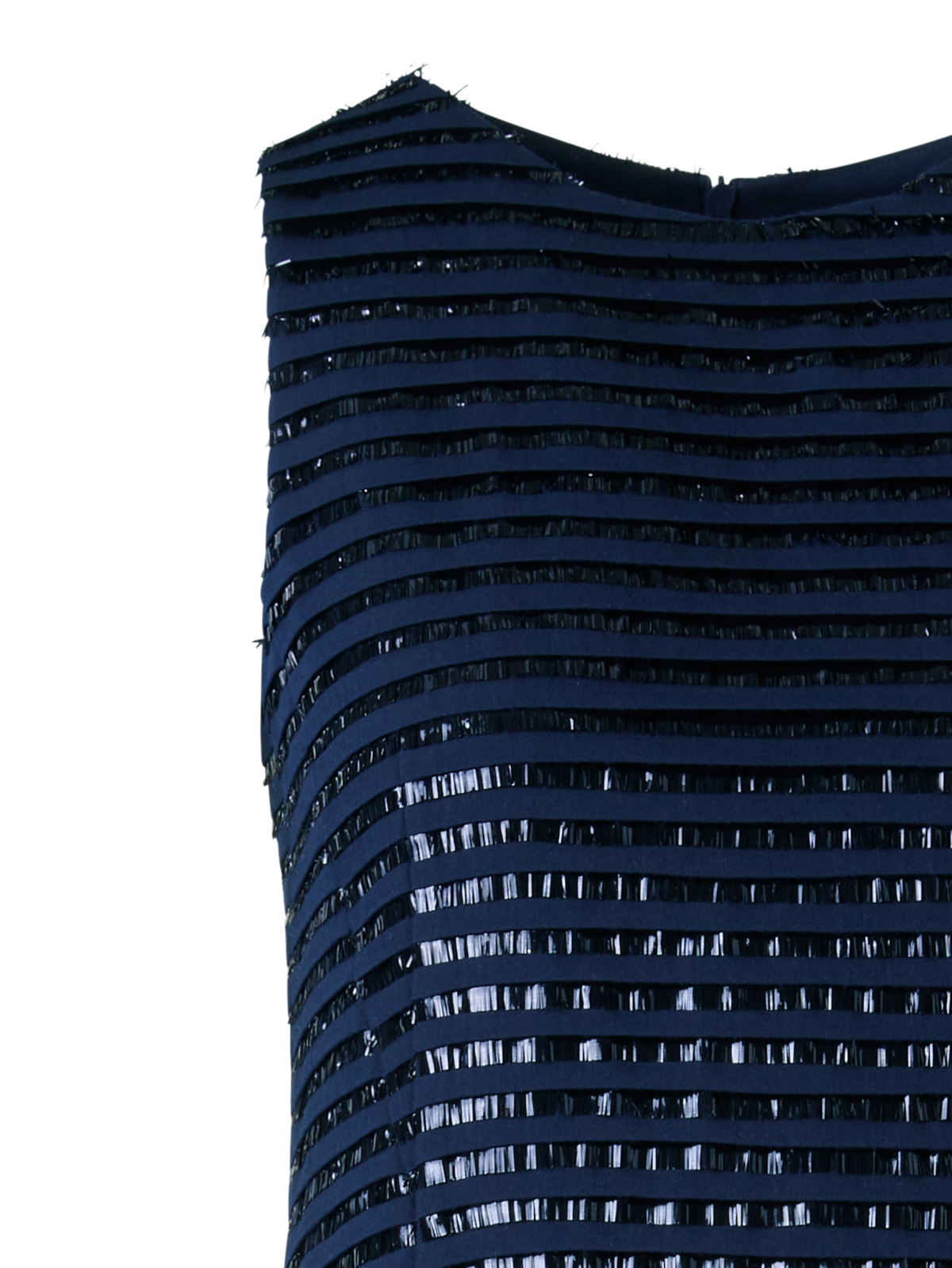 Designer Sheath Dress in Lamé Fringes Embroidery on Wool - navy - blue