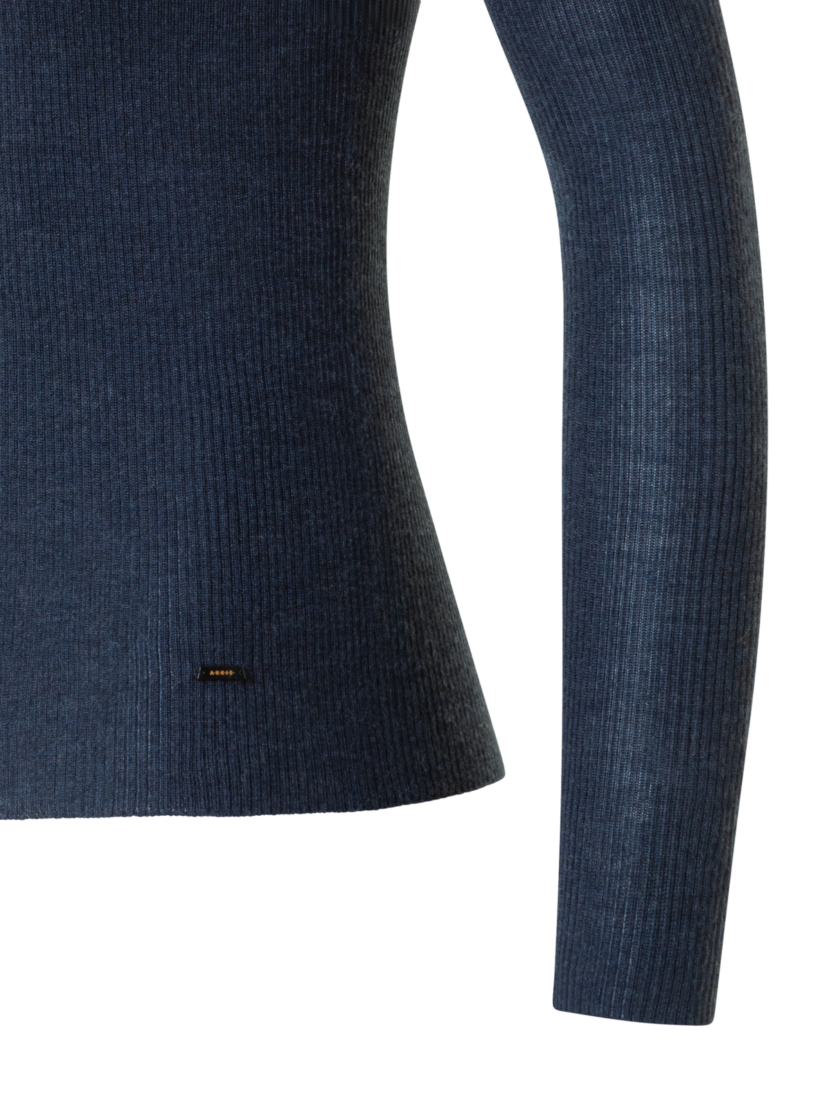 Designer Fine Rib Cashmere Silk Mock Neck Pullover - neutral - navy - blue