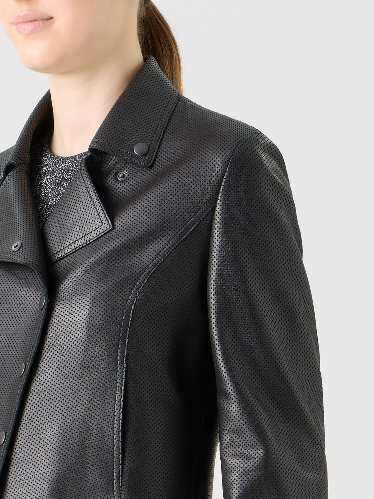 Designer Biker Jacket in Pin Dot Nappa Leather - black 