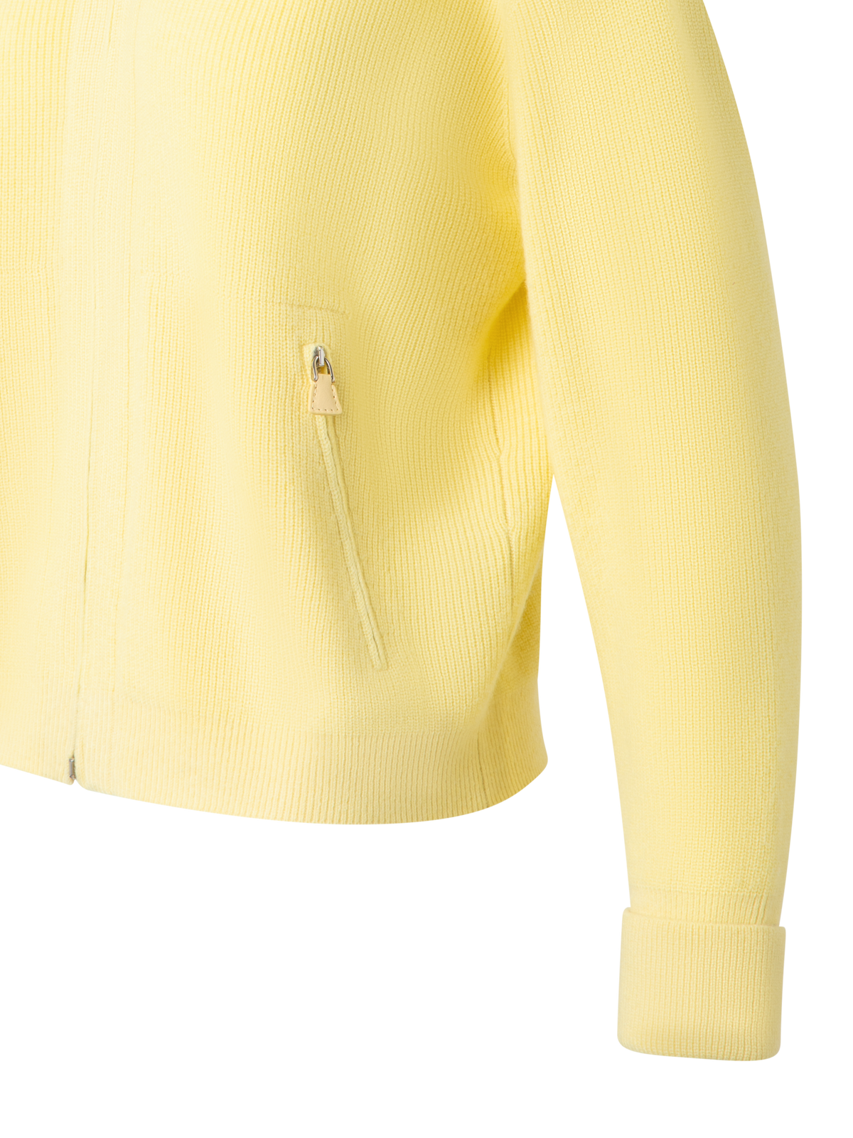 Designer Ribbed Zip Cardigan in Cashmere Knit - pastel - yellow