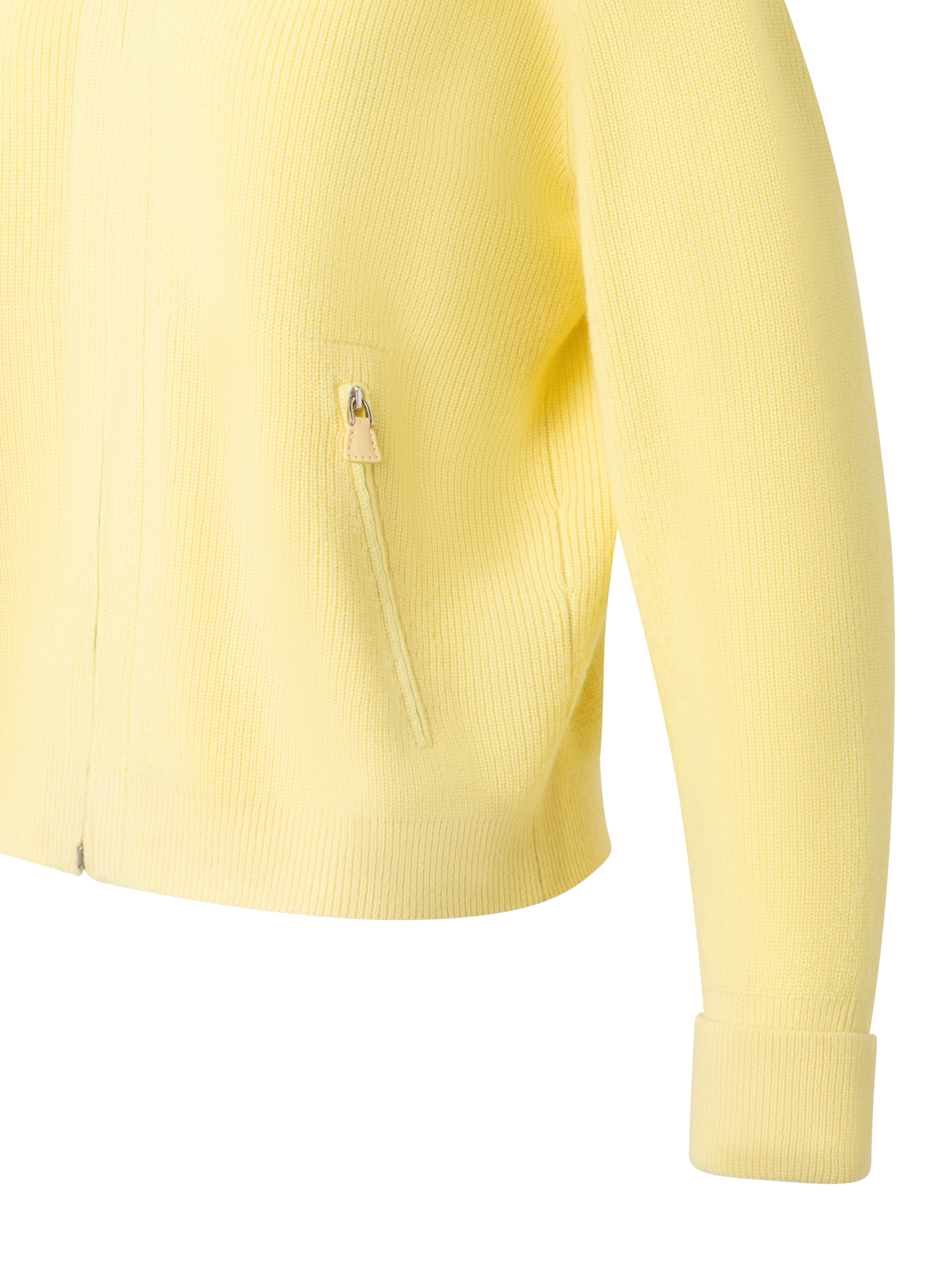 Designer Ribbed Zip Cardigan in Cashmere Knit - pastel - yellow