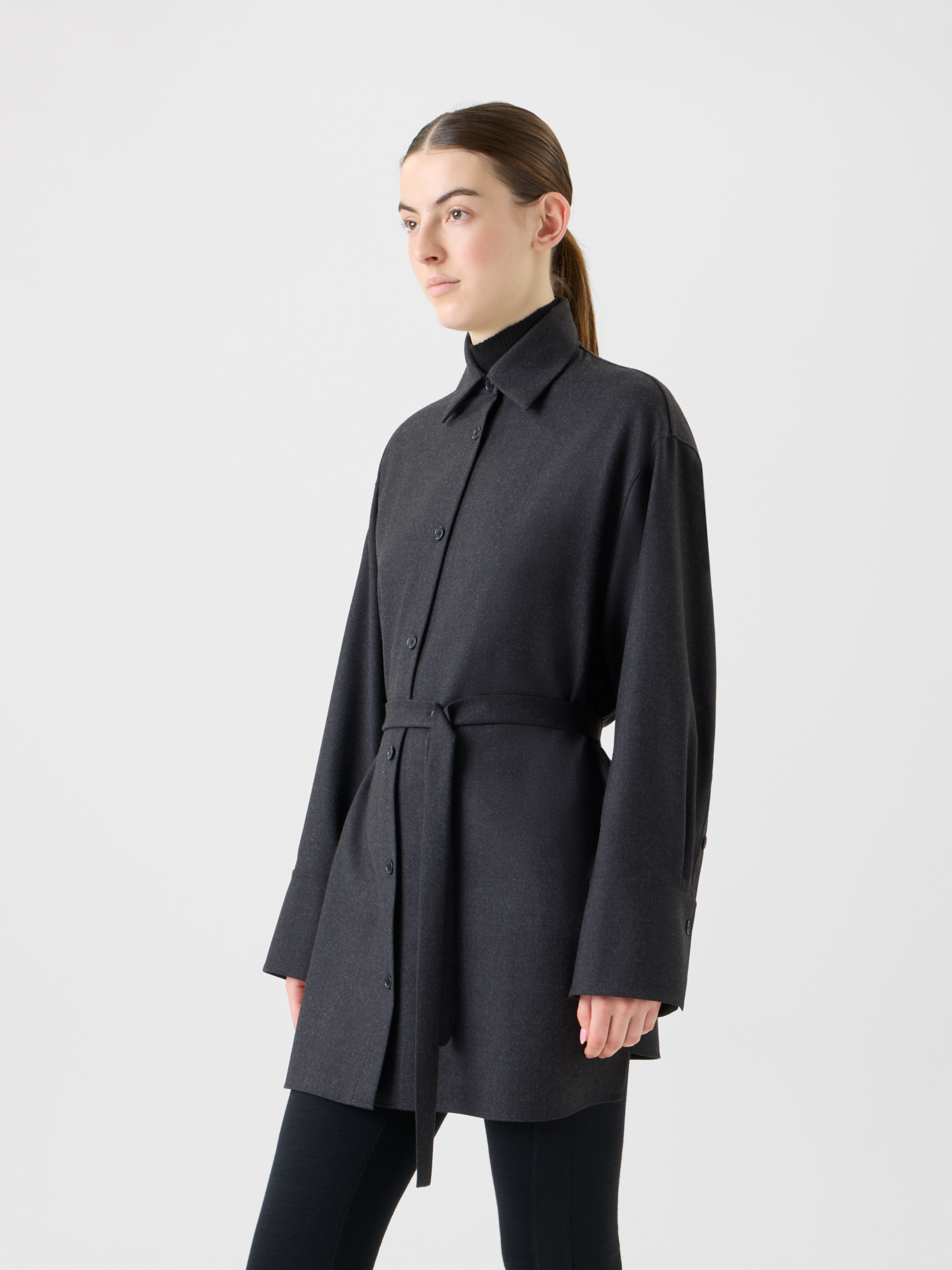 Designer Oversized Wool Flannel Tunic Blouse - neutral - grey 