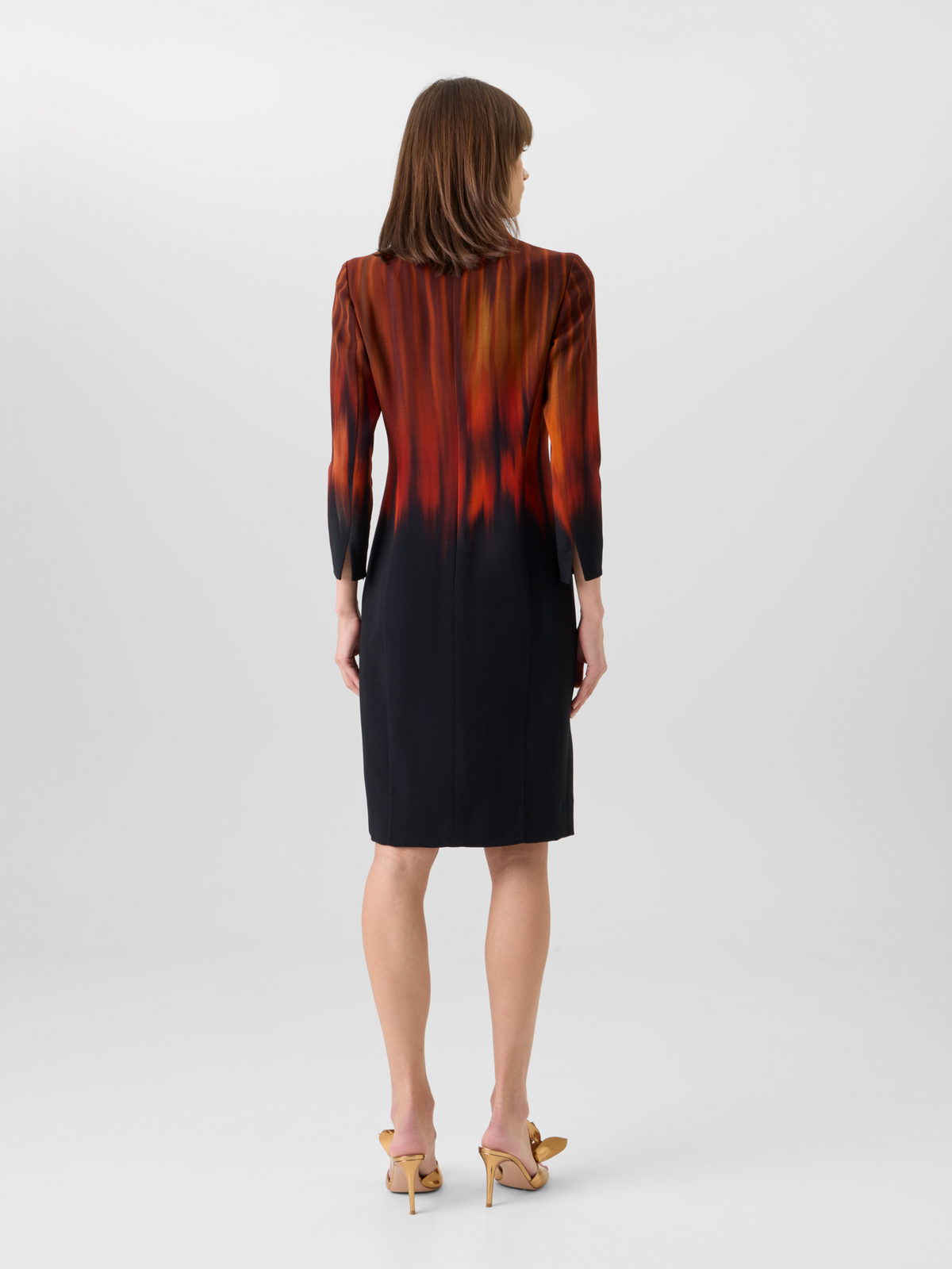 Designer Wool Double-Face Dress with Fuego Negro Print - black - brown - red - multicolor 