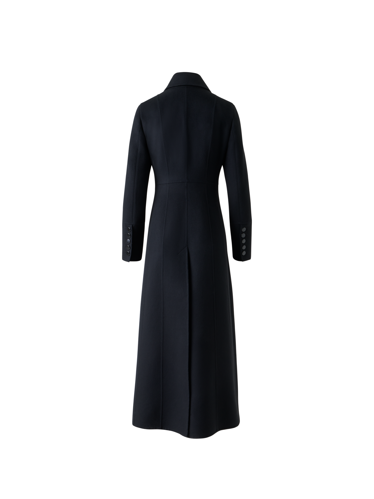 Designer Long Redingote Wool Double-Face Coat - black - neutral
