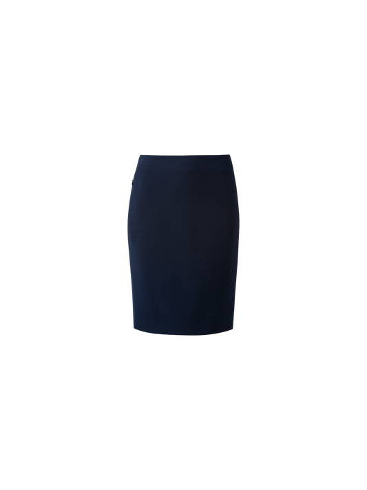 Designer Wool Double-Face Pencil Skirt with Zip Pockets - navy - blue