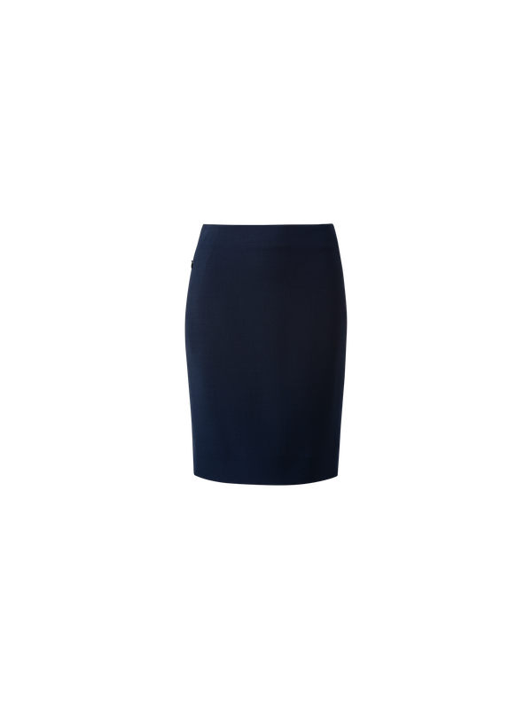 Designer Wool Double-Face Pencil Skirt with Zip Pockets - navy - blue