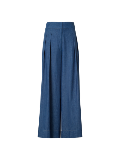 Designer Wide Lightweight Cotton Denim Culottes - blue