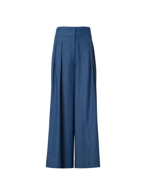 Designer Wide Lightweight Cotton Denim Culottes - blue