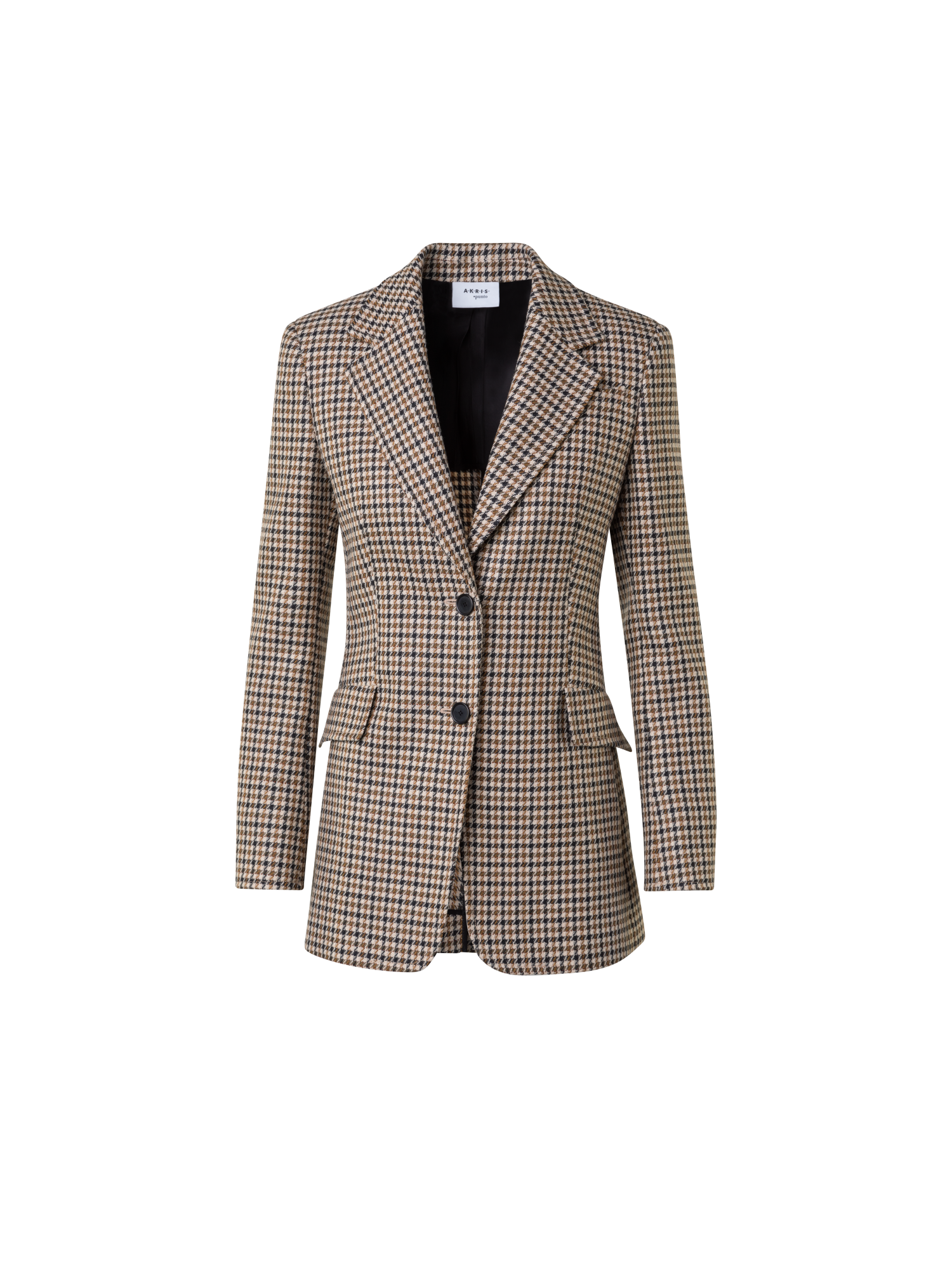 Designer Long Virgin Wool Houndstooth Boyfriend Blazer