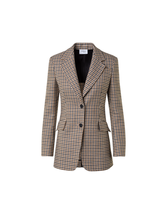 Designer Long Virgin Wool Houndstooth Boyfriend Blazer