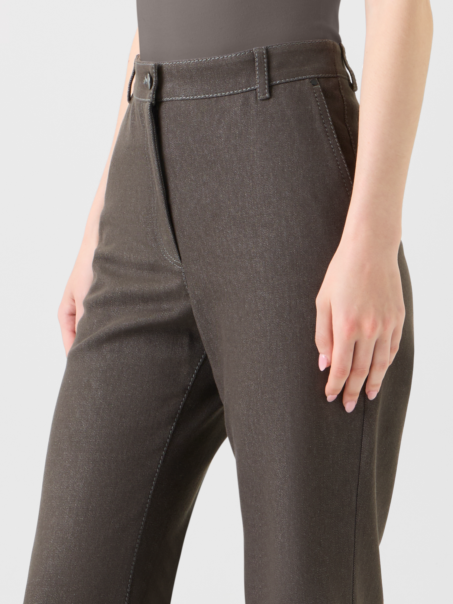 Designer Bootcut Stretch Cotton Denim Pants - neutral - brown 