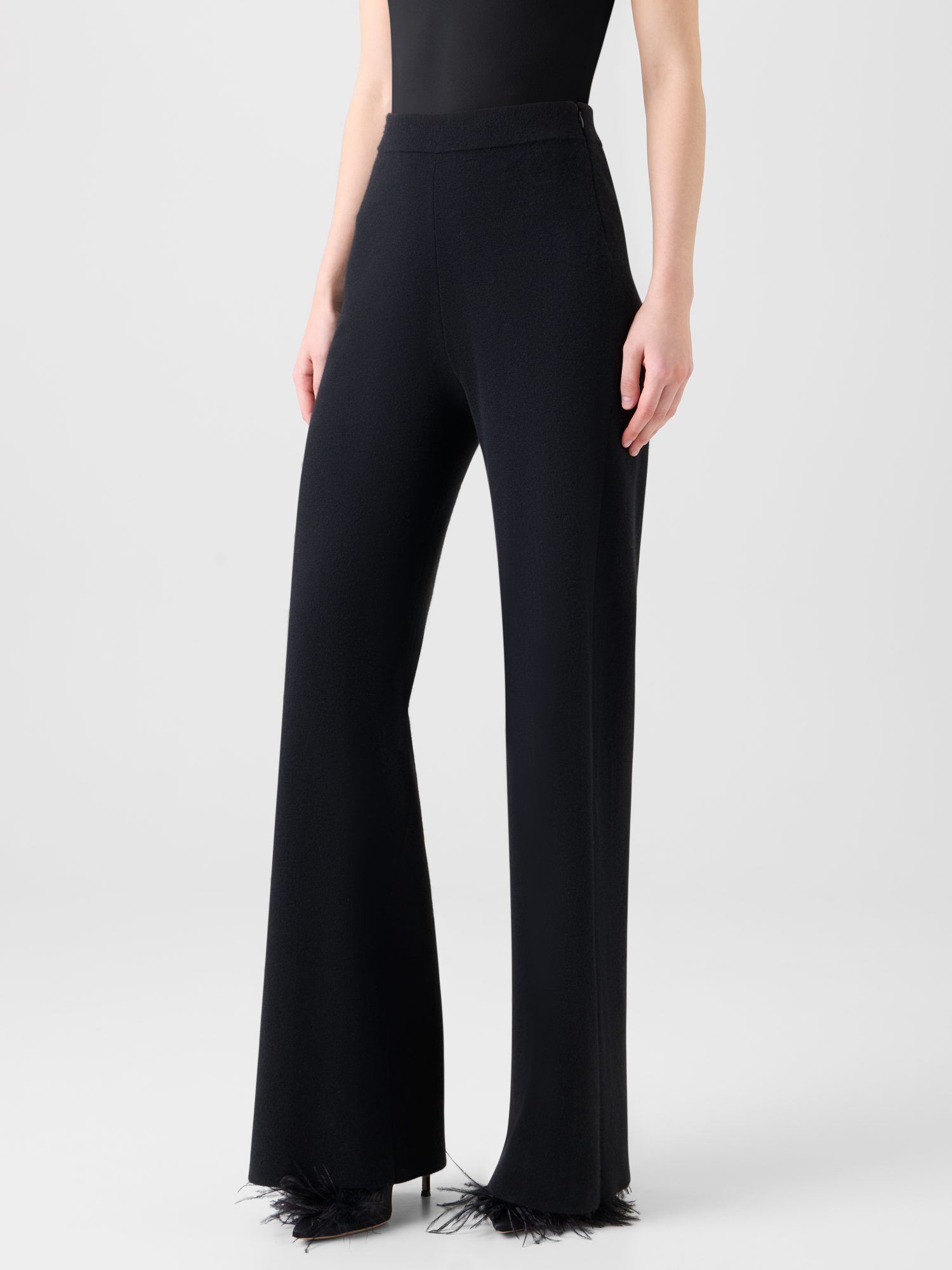 Designer Slight Flared Cashmere Silk Knit Pants - black - neutral 