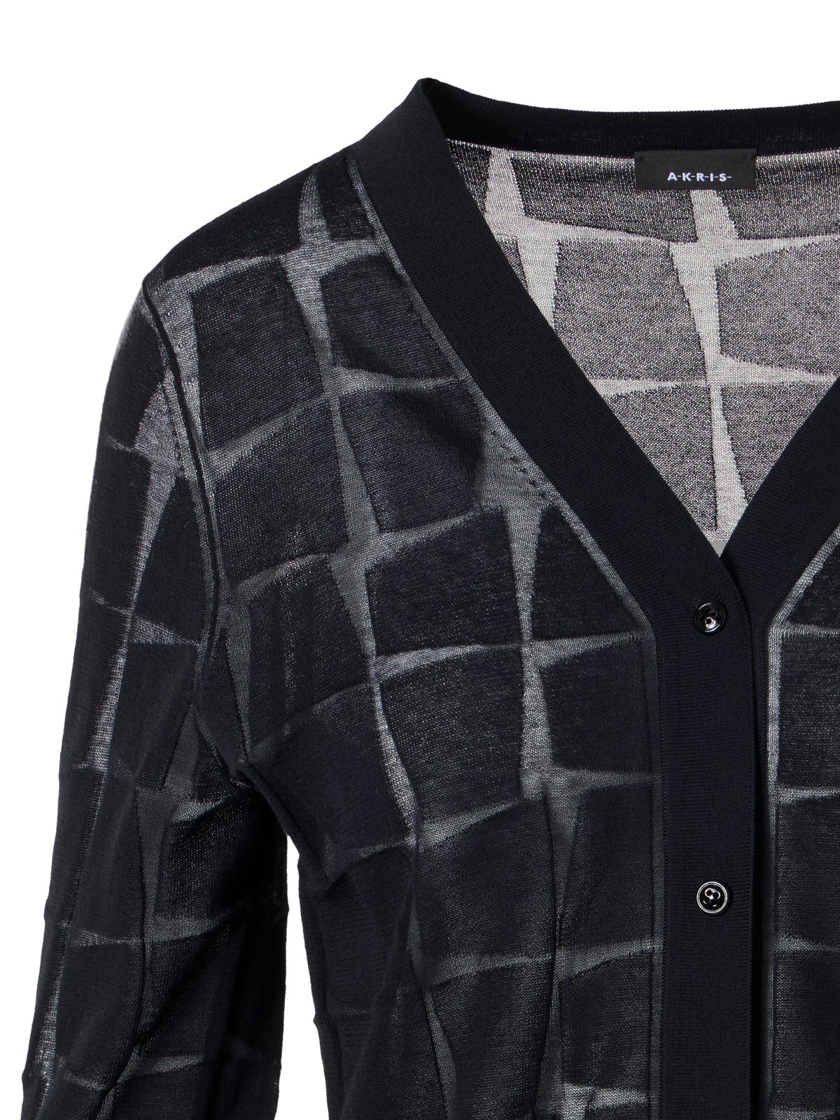 Designer Long-Sleeve Trapezoid Jacquard Knit Cardigan - black