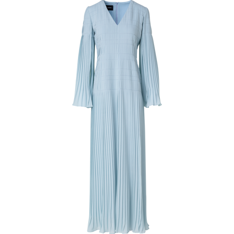 Langes Plisseekleid mit ausgestellten Ärmeln