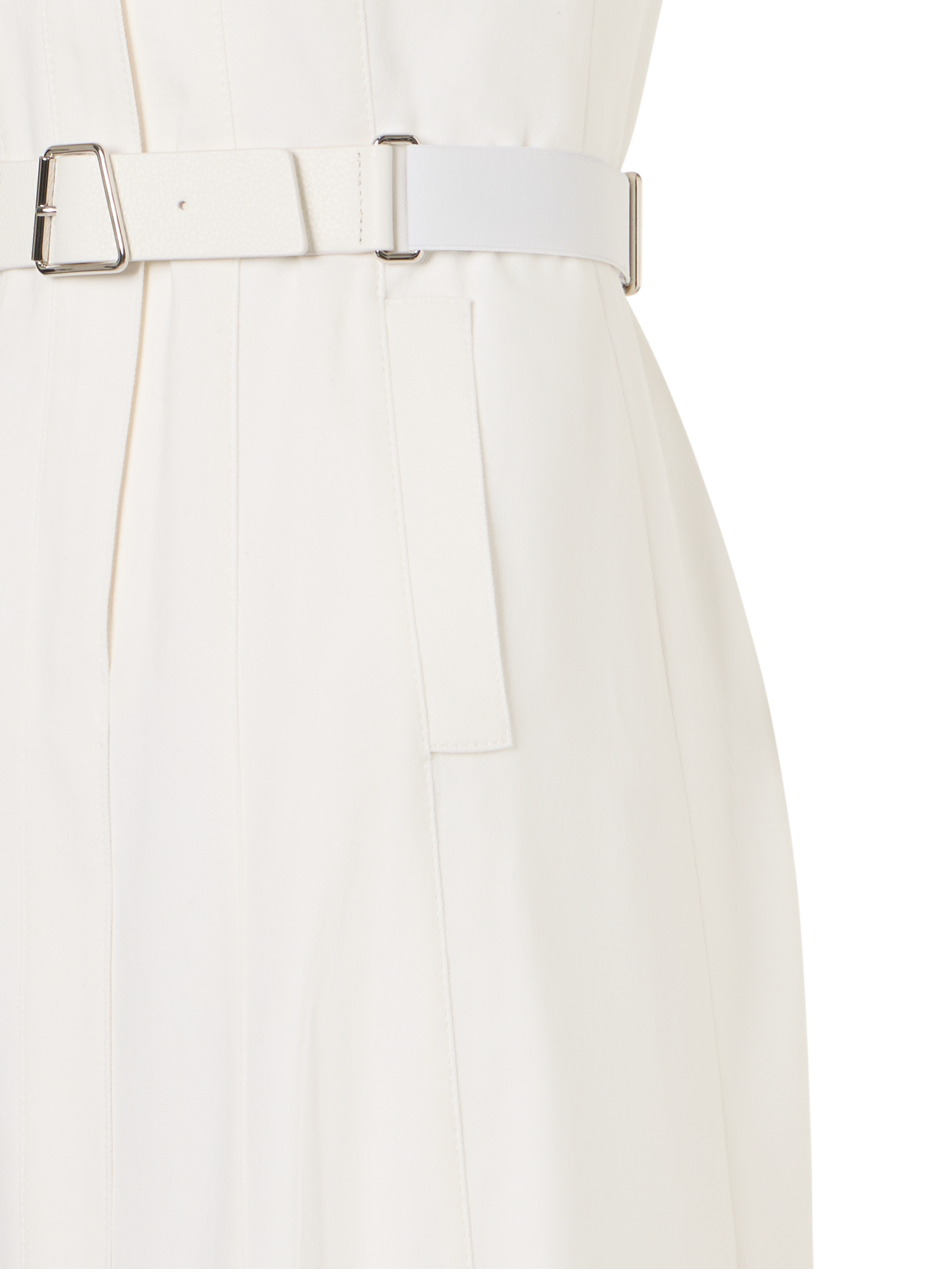 Designer Sleeveless Stretch-Cotton Denim Midi Dress - ecru