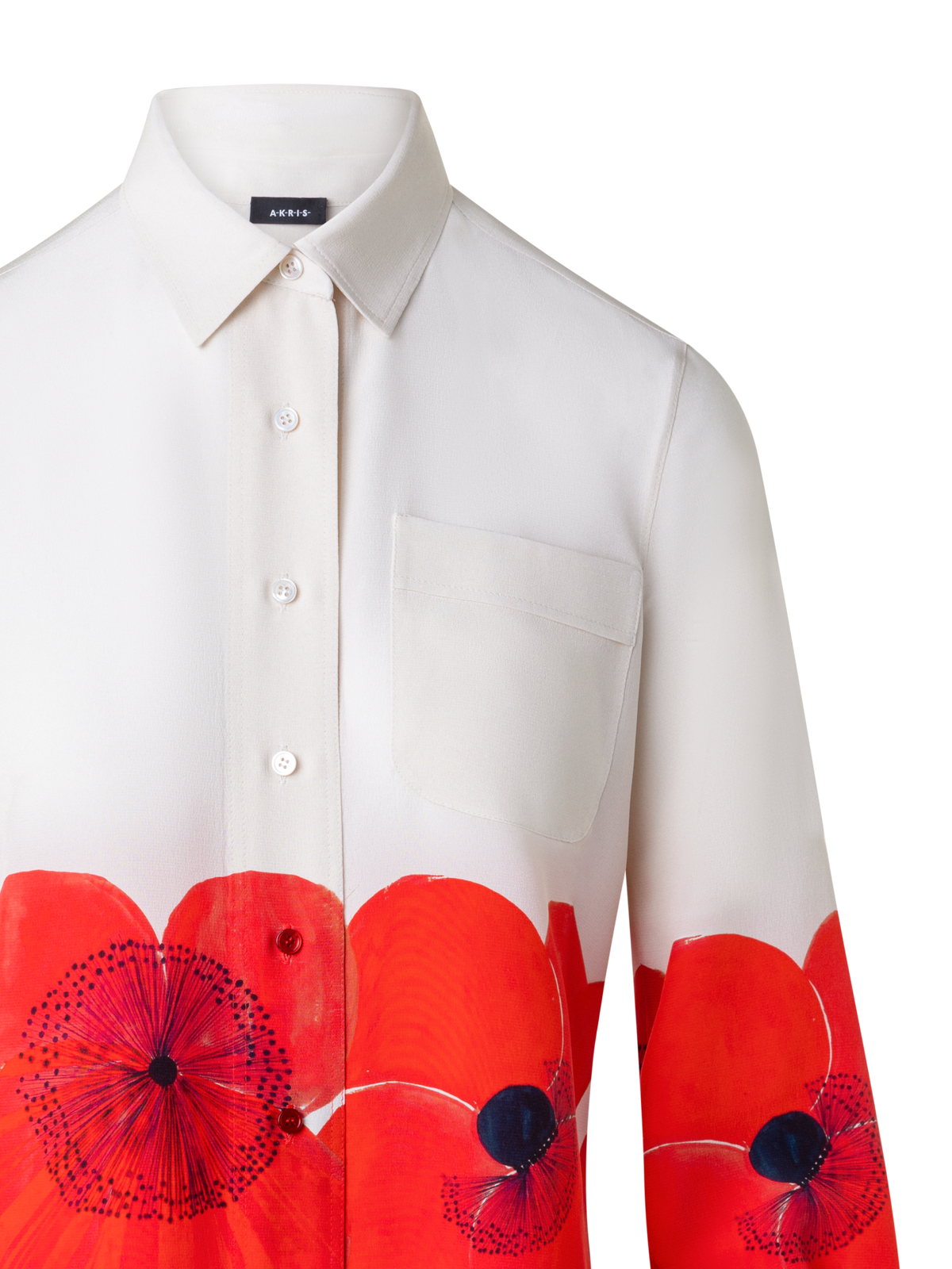 Designer Silk Crêpe Blouse Poppy Print - multicolor - red