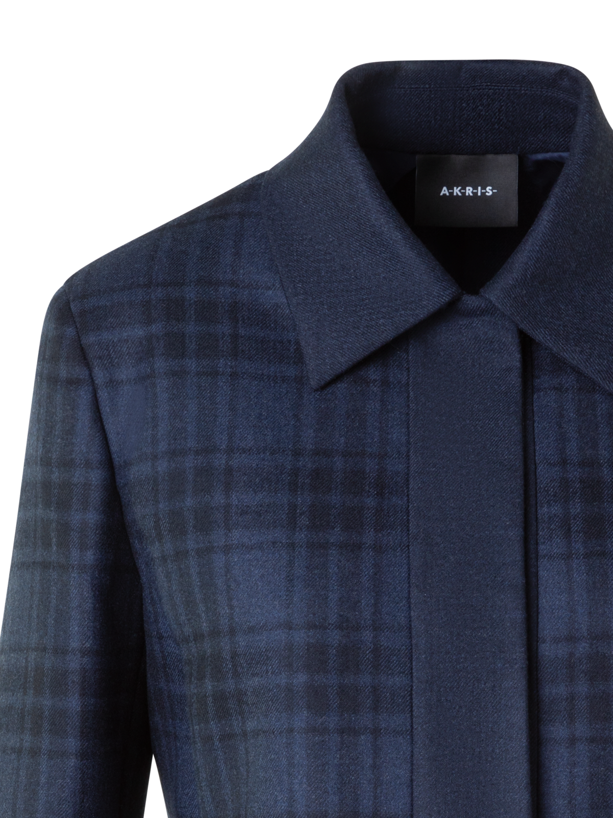 Designer Short Wool Double-Face Plaid Jacket - neutral - navy - blue