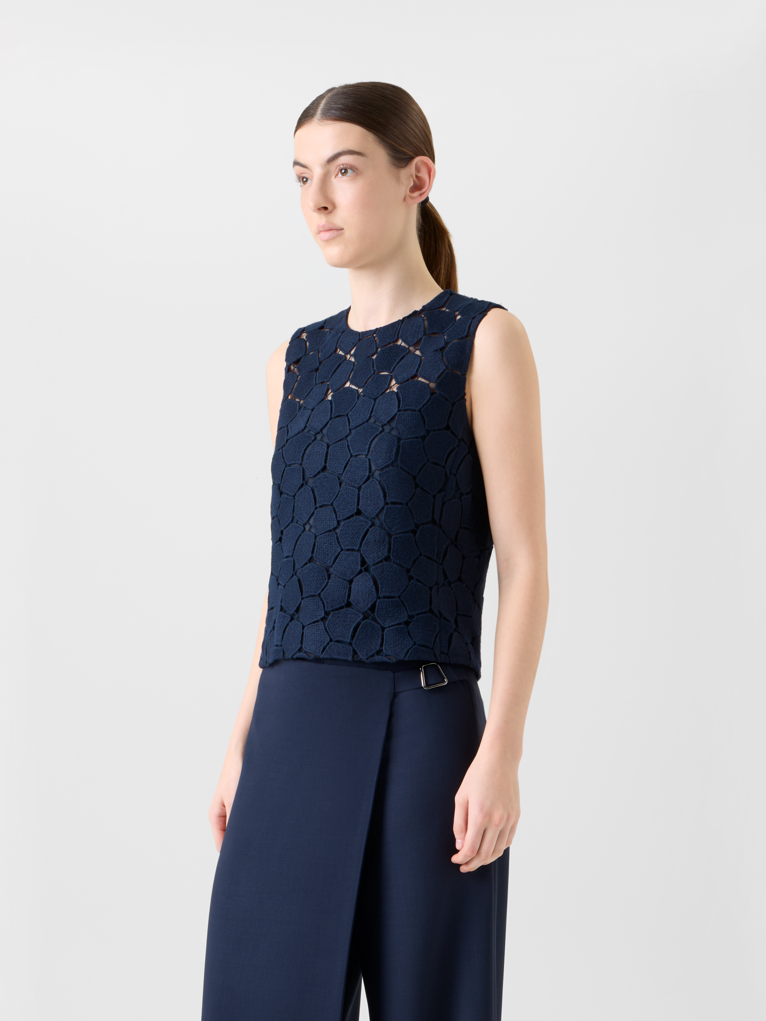 Designer Sleeveless Top with Lapis Lazuli Embroidery - neutral - navy - blue 