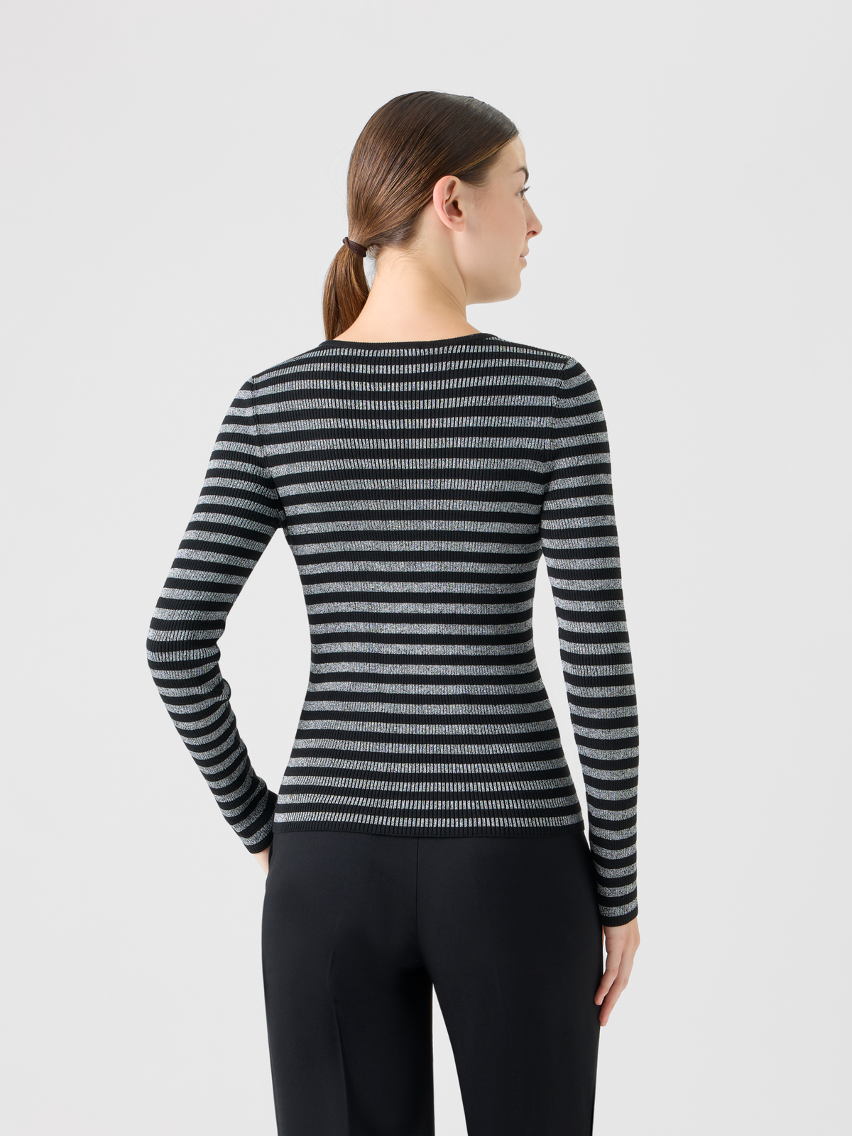 Designer Merino Wool Sweater with Metallic Shine - black - silver #editorial