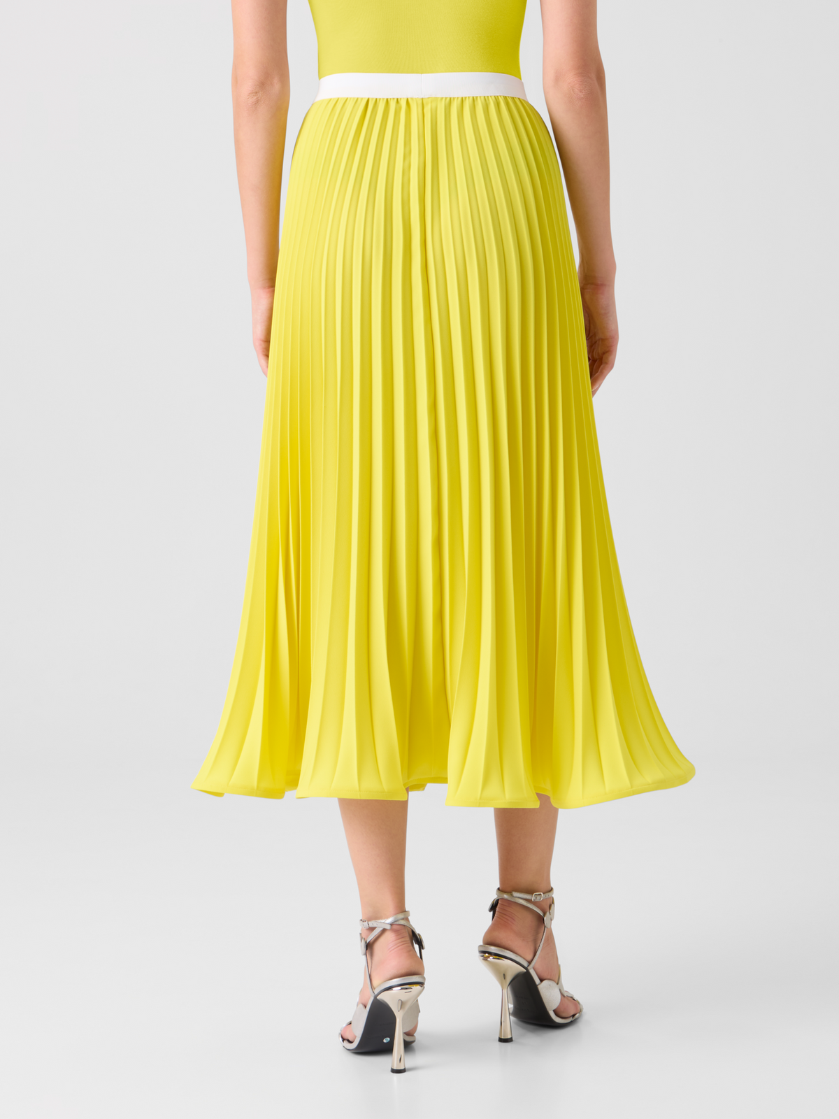 Designer A-Line Plissé Pleated Midi Skirt - yellow