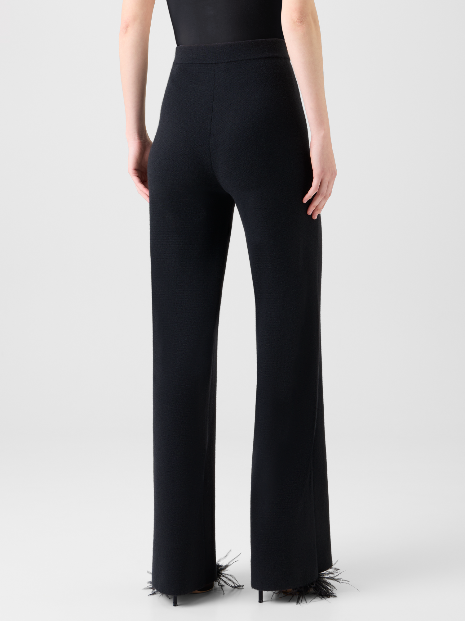 Designer Slight Flared Cashmere Silk Knit Pants - black - neutral 