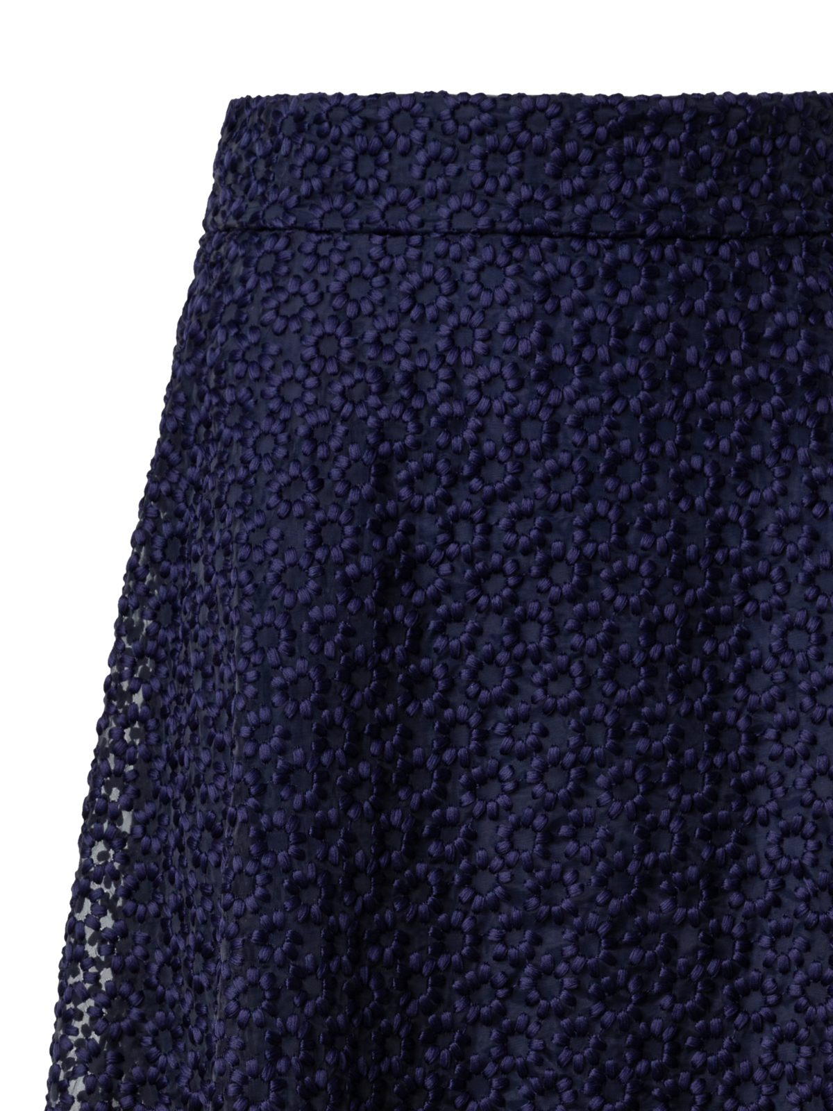 Designer A-Line Skirt with St. Gallen Flower Embroidery - navy - blue