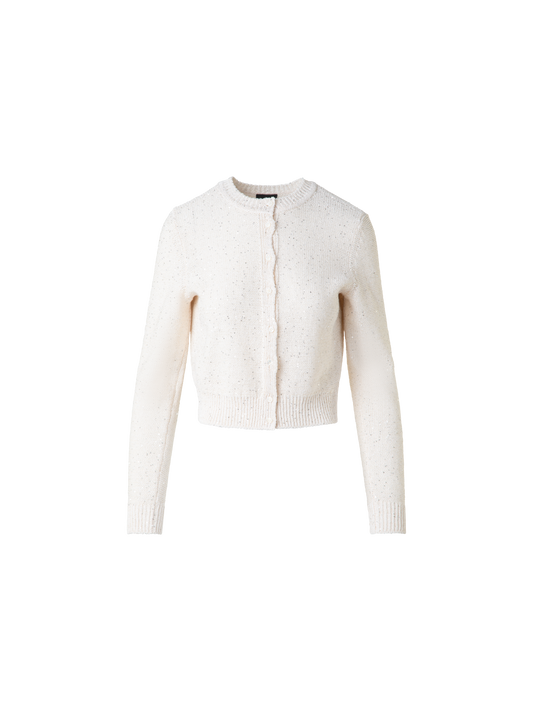 Designer Cardigan in Linen Cotton with Micro Sequins - beige