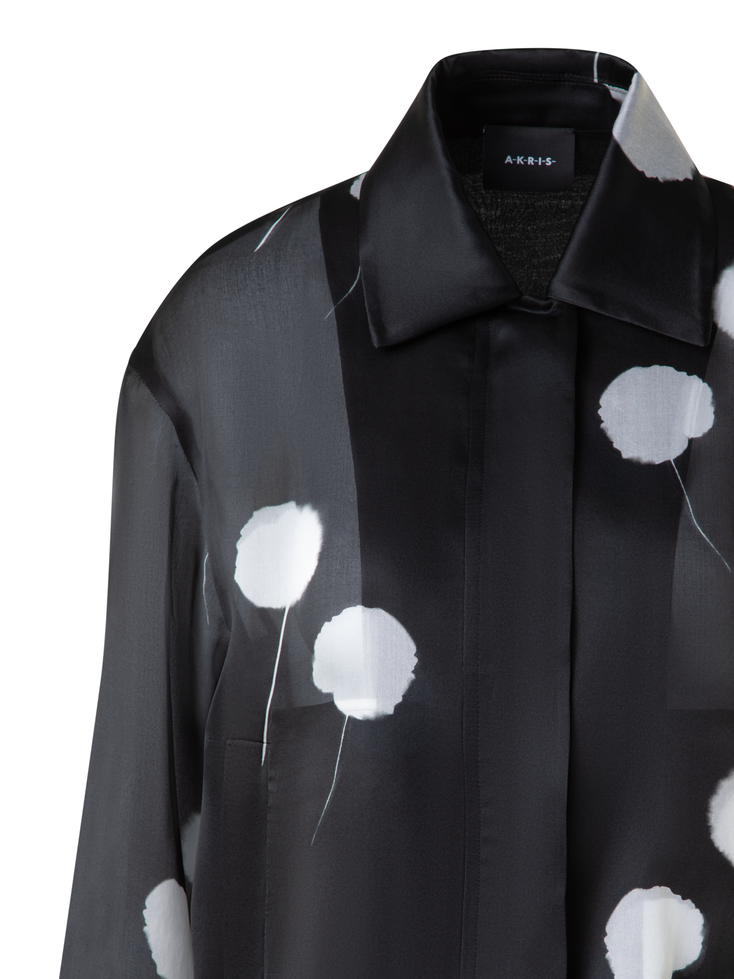 Designer Bomber Jacket in Silk with Dandelion Print - black - multicolor