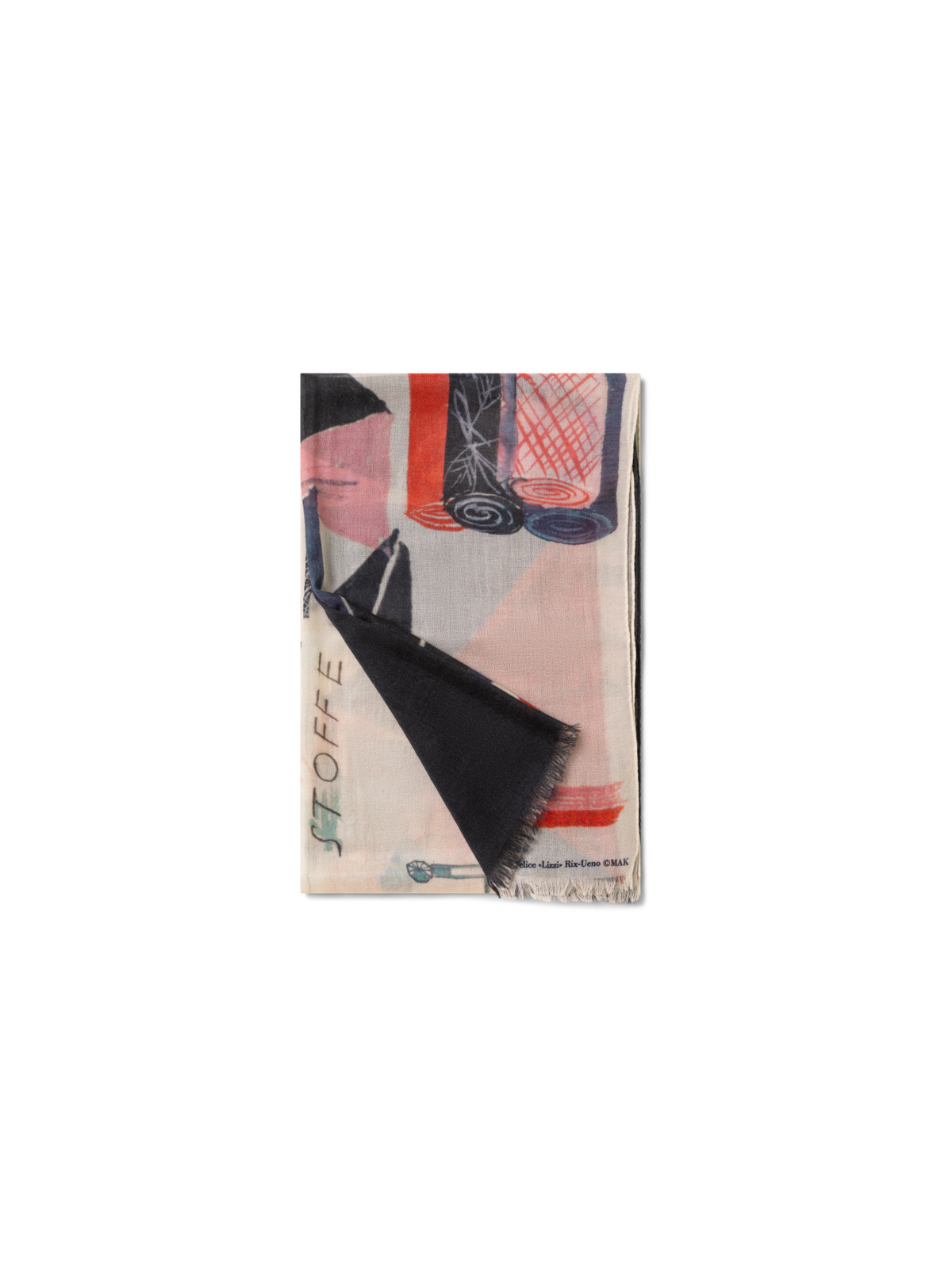 Designer Cashmere Scarf with "Kaufen Sie Nur" Print - black - multicolor - red