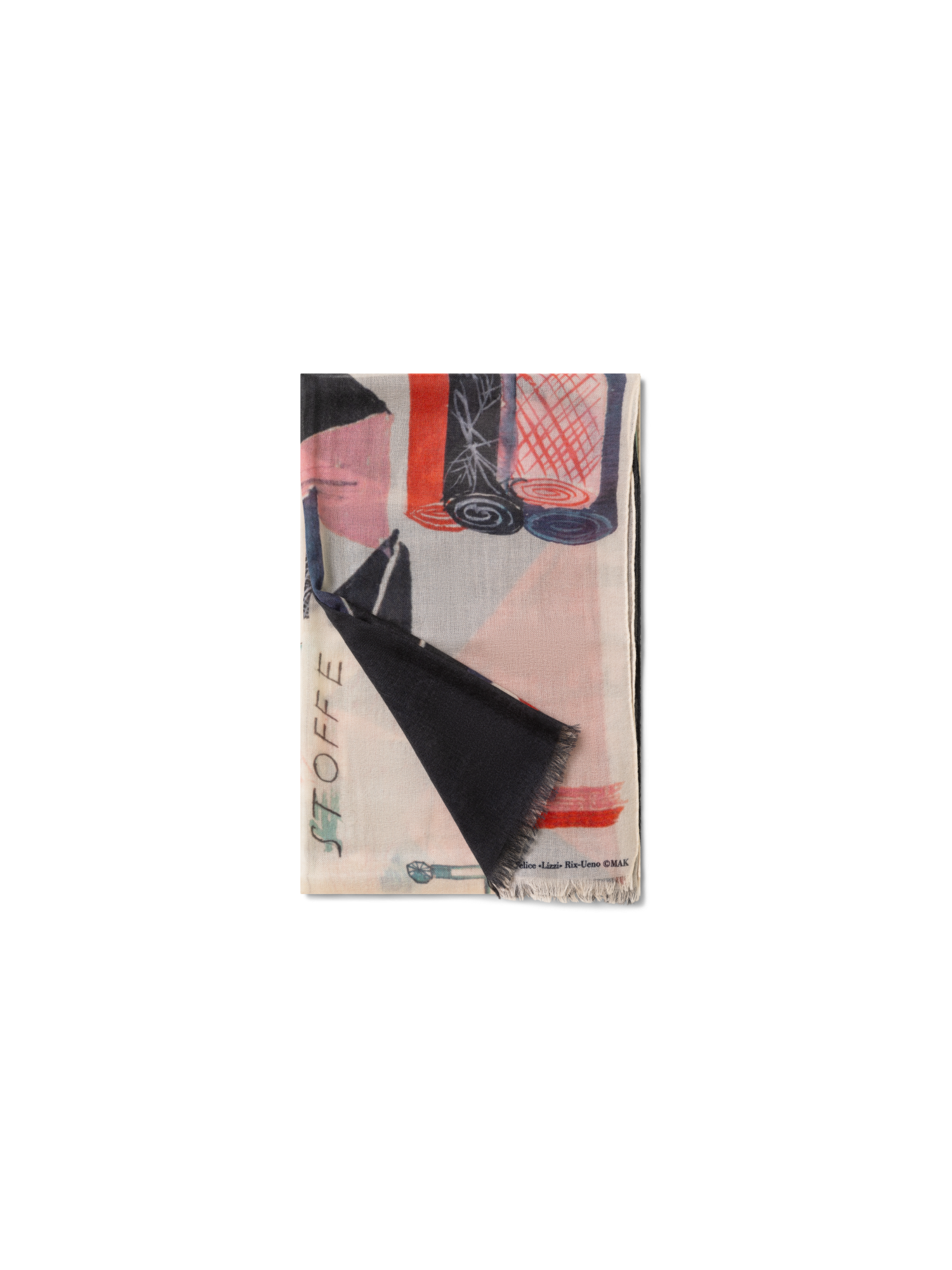 Designer Cashmere Scarf with "Kaufen Sie Nur" Print - black - multicolor - red