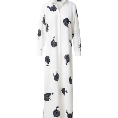 Long Silk Tunic Dress with Tassels Print