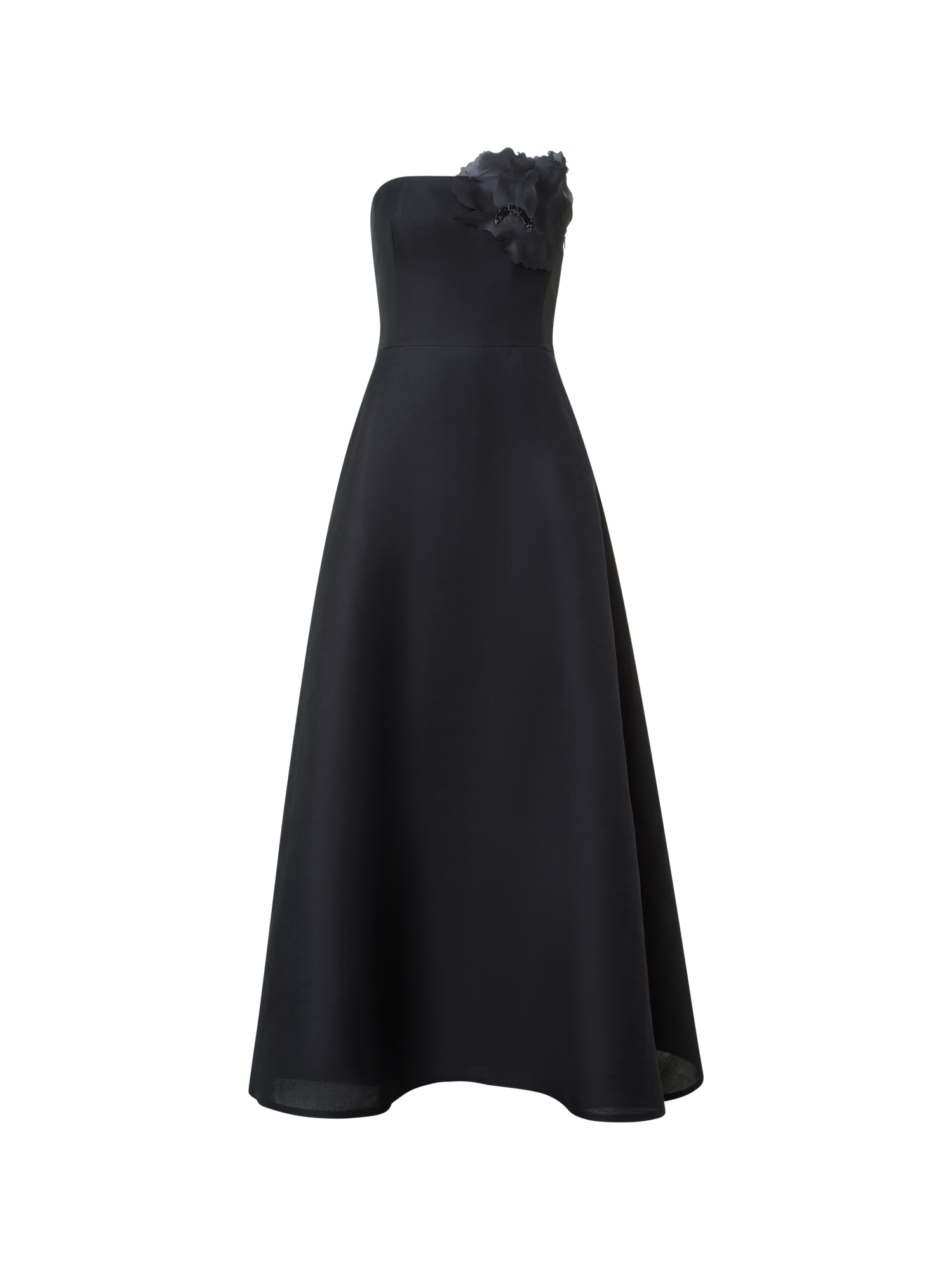 Designer Evening Silk Dress with Organza Anemone - black - neutral