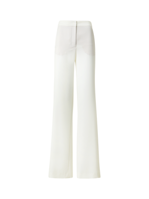 Designer Straight Laser Cut Pants with Elastic Waist - neutral - ecru - white