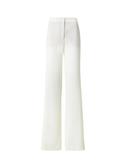 Designer Straight Laser Cut Pants with Elastic Waist - neutral - ecru - white