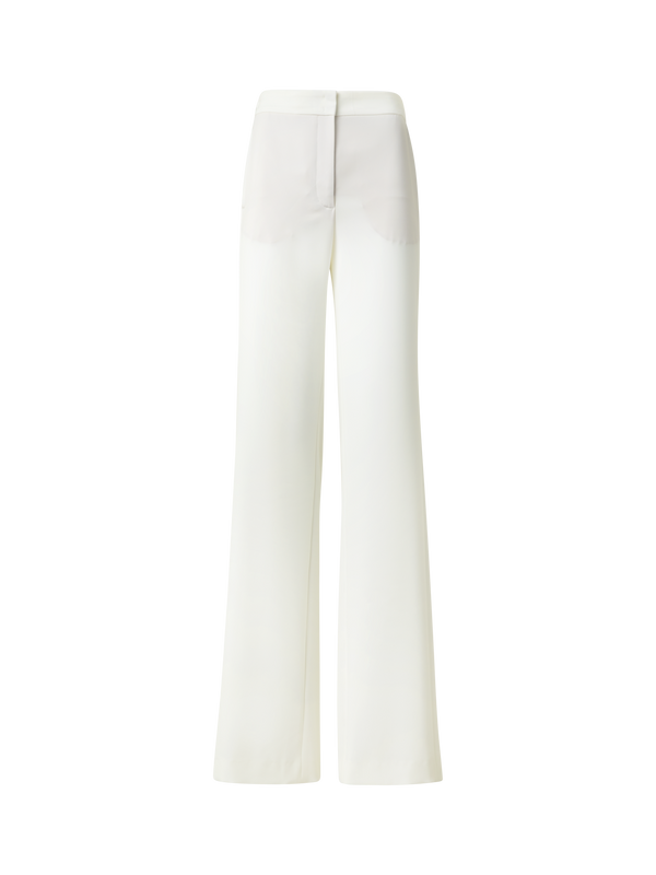 Designer Straight Laser Cut Pants with Elastic Waist - neutral - ecru - white