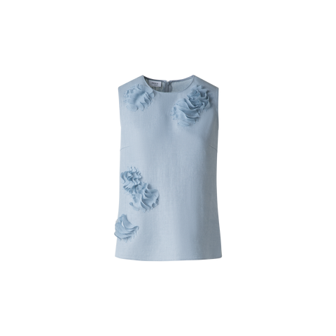 Linen Blouse with 3D Carnation Detail