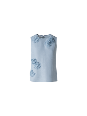 Designer Linen Blouse with 3D Carnation Detail - pastel - blue
