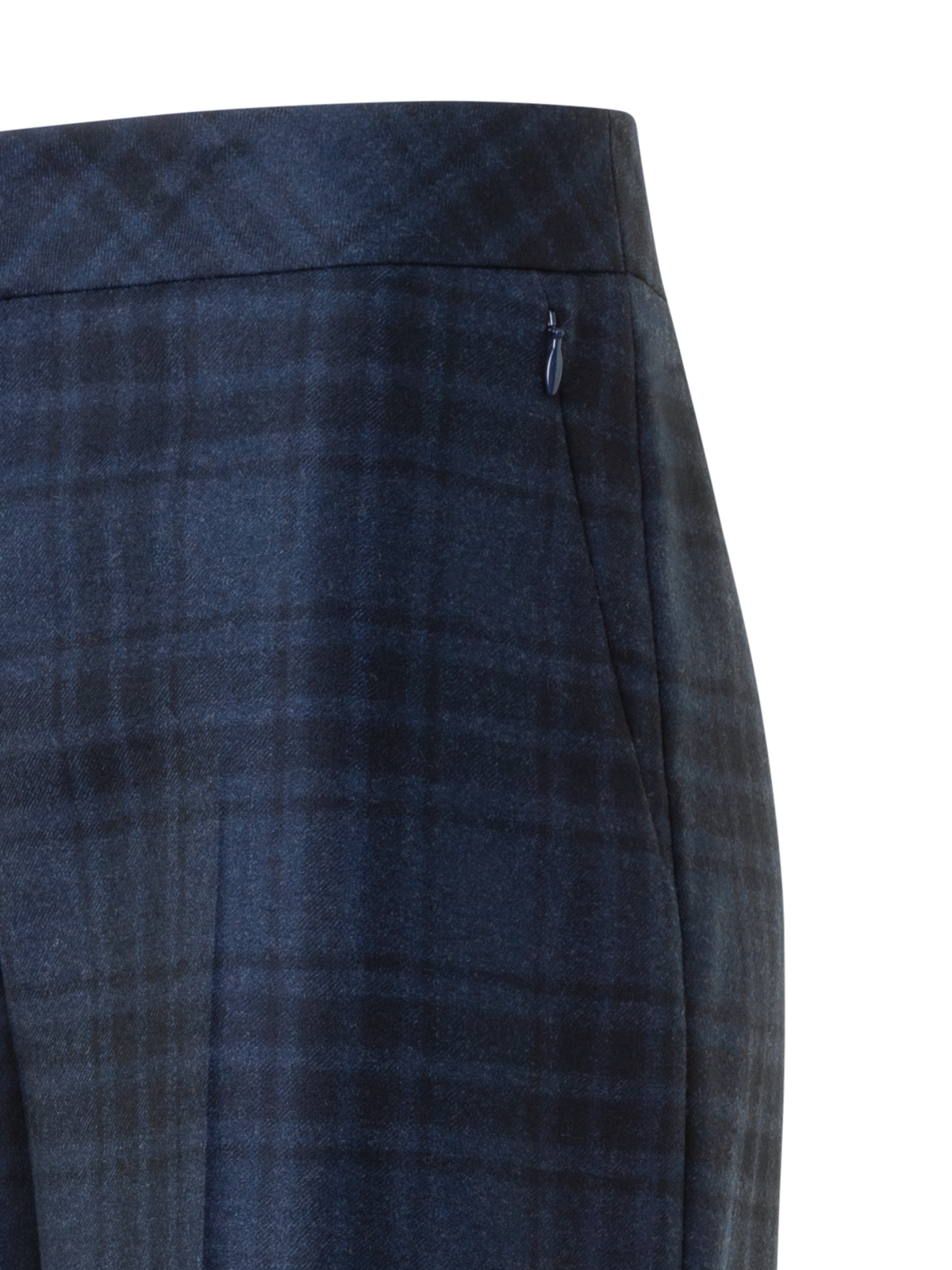 Designer Wide Wool Flannel Plaid Pants - neutral - navy - blue