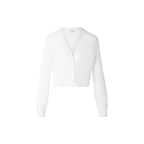 Sheer Cropped Knit Cardigan with Volume Sleeves