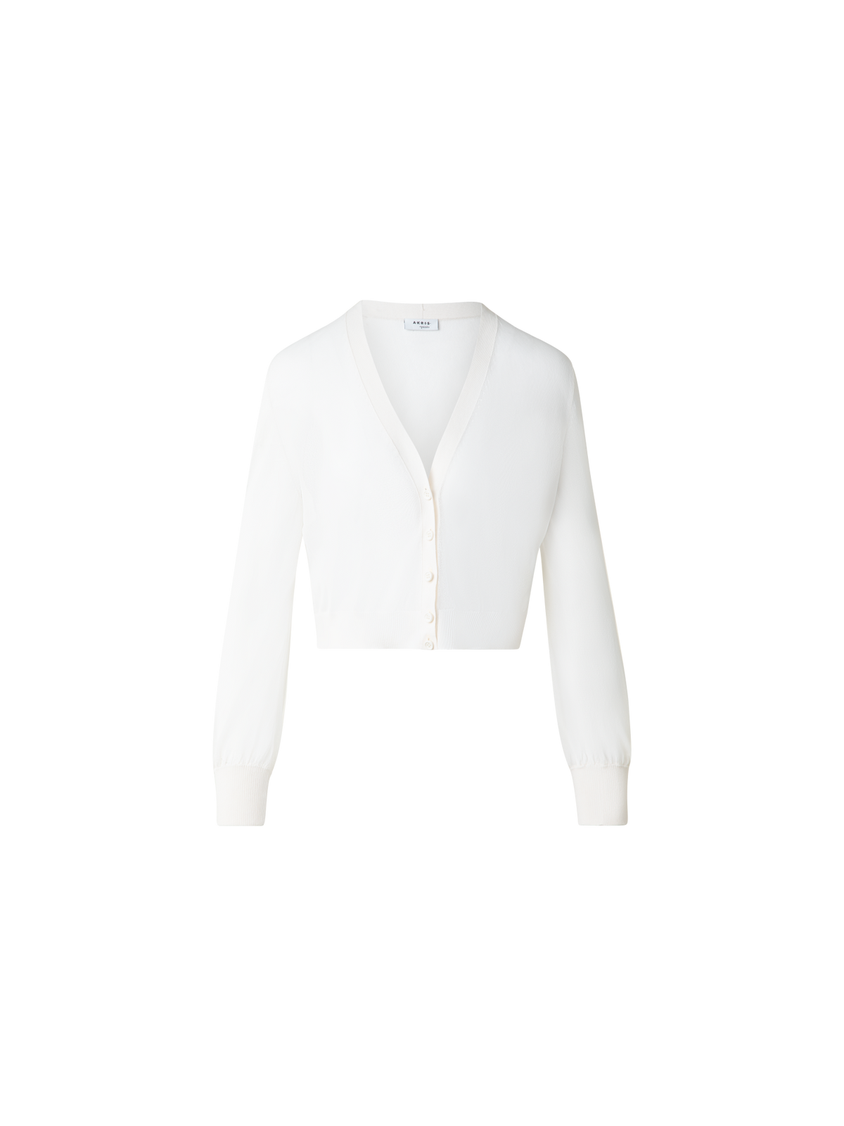 Designer Sheer Cropped Knit Cardigan with Volume Sleeves - ecru - white